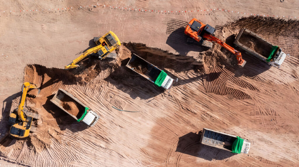 aerial view road motor grading flatting dirt
